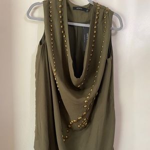 Ark & Co Olive Green Gold Studded Cowl Top Sz L NWT